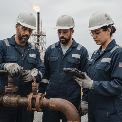 Factory workers collaborating